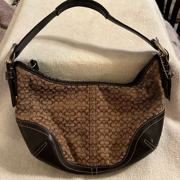 Coach Handbags - Vintage COACH Soho Brown Leather Khaki Y2K Mini Signature C Hobo #6351 EUC